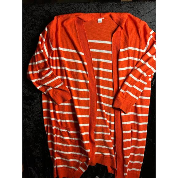 Old Navy Women’s 4X Open Front Cardigan | Orange & White Stripe Cotton Blend - Picture 1 of 5